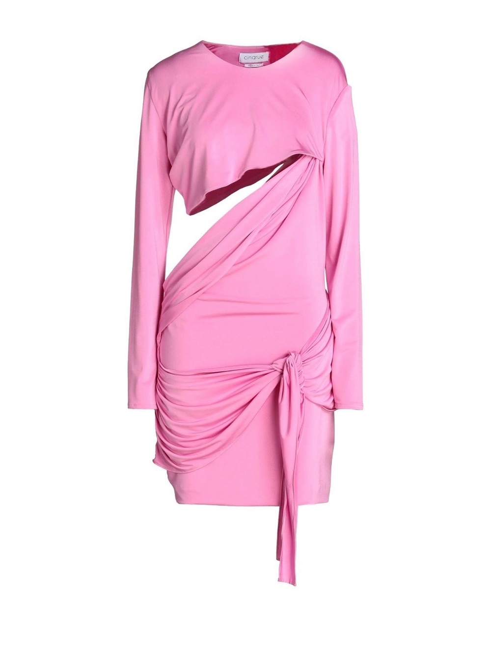 Cutout Draped Long-Sleeve Pink Bodycon Dress